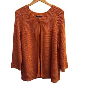 August Silk Ribbed Knit Open Front Cardigan Orange Rust Raglan Sleeve Size 2X
